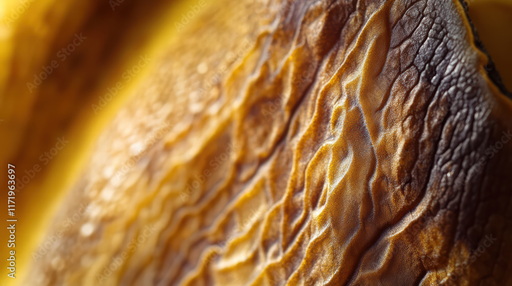 Poster close up of textured banana peel showcasing intricate patterns and colors. rich details highlight na