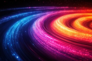 Obraz premium Vibrant Neon Wave Pattern in Circular Design on Dark Background for Technology and Big Data Concept