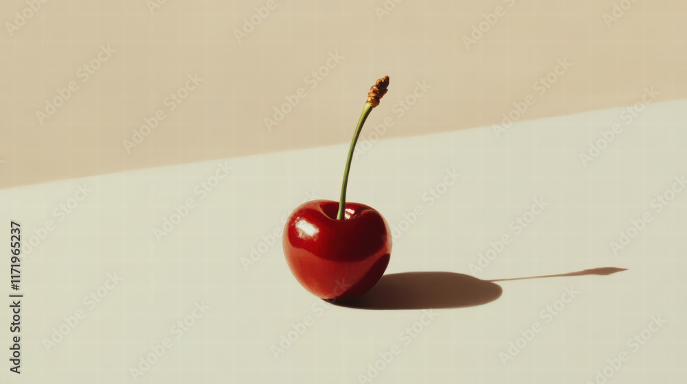 Poster vibrant cherry casting delicate shadow, perfect for adding touch of freshness to your design. this c