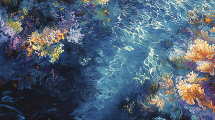 Obraz premium vibrant coral reef teeming with colorful marine life and clear water