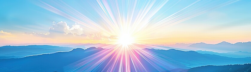 Obraz premium Morning sunrise over mountains nature landscape vibrant sky serene environment expansive view tranquility concept