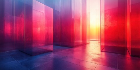 Futuristic Abstract Geometric Blocks with Translucent Glass Panels in Blue and Purple