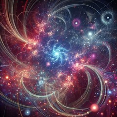 Obraz premium Neon Fractal Patterns Against a Space Background