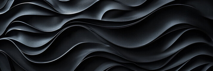 Fototapeta premium Black abstract background with waves of paper cut, 3D rendering, generative AI
