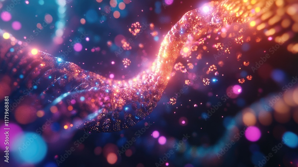 Aufkleber abstract colorful glowing particles in wavy flowing pattern