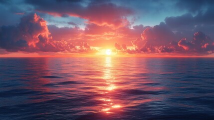 Fototapeta premium Sunset Over the Ocean Vibrant Colors Impressionism Tranquil Scene