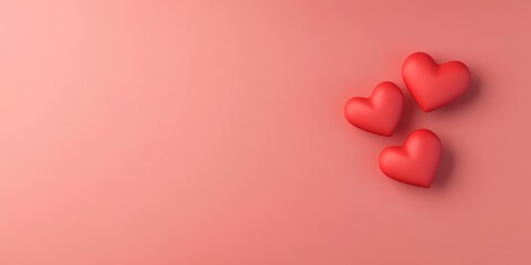 Three vibrant red hearts float gracefully against a soft pink backdrop, inviting love and affection to fill the air this Valentine's Day.