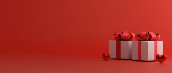 Two elegant white boxes adorned with vibrant red bows sit side by side, radiating love and anticipation for a special Valentine's Day surprise.