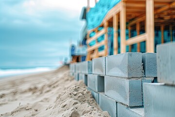 Obraz premium Construction of a coastal building beachfront photography seaside close-up urban development