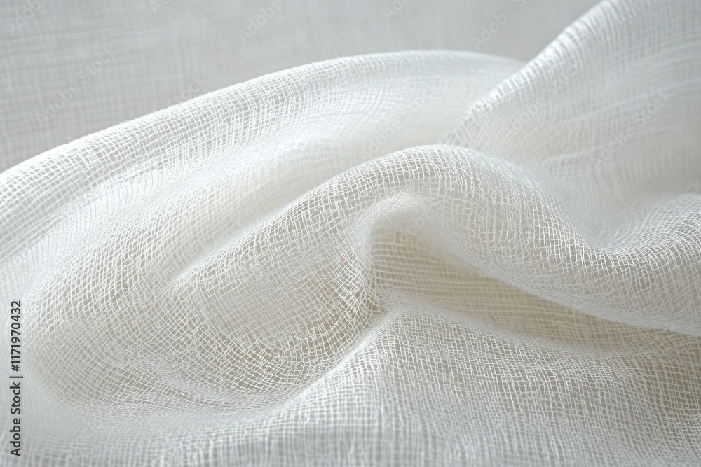Aufkleber Beautiful delicate white fabric texture background closeup with intricate woven patterns and soft lighting