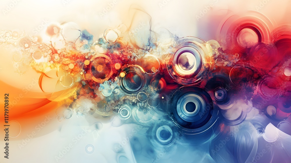 Poster abstract art with vibrant colors and circular forms