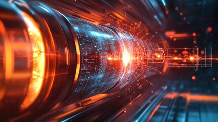 Futuristic Technology Digital Data Flow with Bright Light Effects