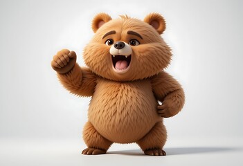 Adorable Cartoon Bear with Raised Paws, Perfect for Children's Products. Generative AI