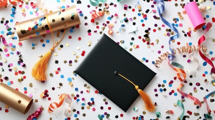 Colorful Graduation Celebration with Confetti and Party Accessories