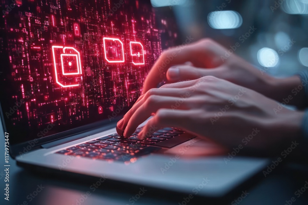 Poster cybersecurity digital locks secure information protection against data breach hacker attacks