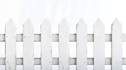 White Wooden Picket Fence Against A White Background