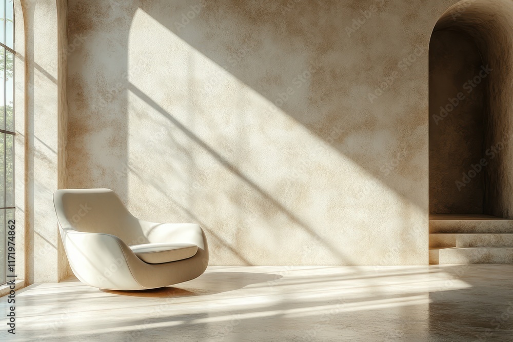 Poster minimalist interior scene with soft diffused lighting and smooth geometric shapes for product displa