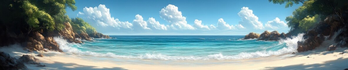 Obraz premium Vibrant Summer Beach Scene with Turquoise Waters and Bright Blue Sky