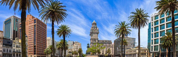 Uruguay, Montevideo Independence Square in historic city center, a famous tourism attraction.