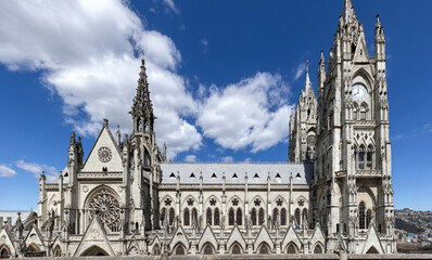 Fototapeta premium Cathedral Basilica of National Vow in historic center of Quito, Ecuador. Roman catholic church.