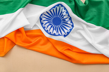 National flag of India on beige background