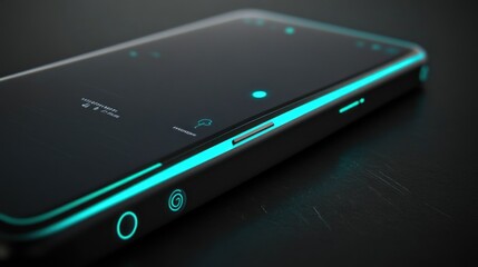 A sleek smartphone with a glowing interface, showcasing modern technology design.