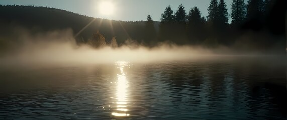 Glimmers of sunlight dancing on the surface of a gently rippling pond