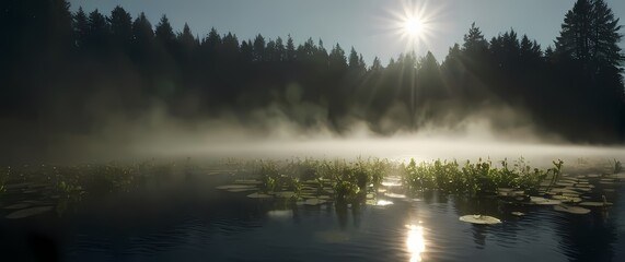 Glimmers of sunlight dancing on the surface of a gently rippling pond
