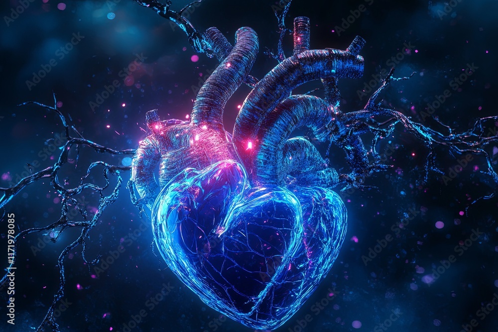 Poster digital artwork features a glowing heart surrounded by intricate branches in a dark, mystical settin