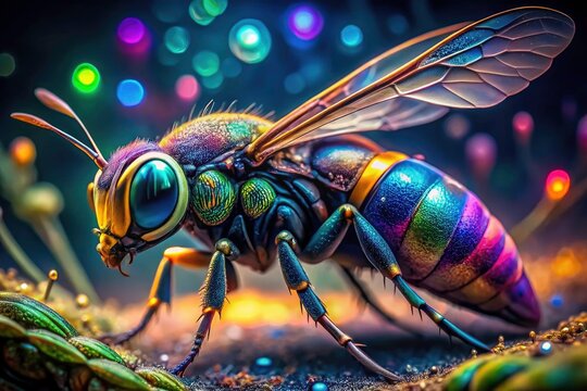 Surreal sphex wasp:  Close-up reveals intricate wing detail, a nature's abstract masterpiece.