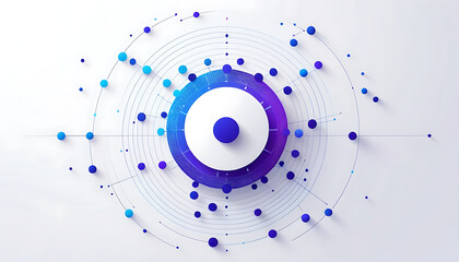 A sleek AI network graphic on a white backdrop. Thin gradient lines transition from blue to purple, linking circular dots in a scattered yet structured formation, evoking modern tech design.
