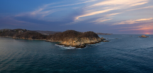 Mexico, cruise ship vacation in Huatulco. Scenic beaches and ocean shore .