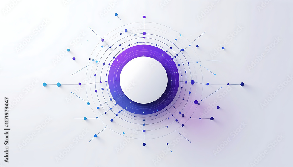 Poster a minimalistic vector design of an ai neural network on a pure white background. gradient blue-to-pu