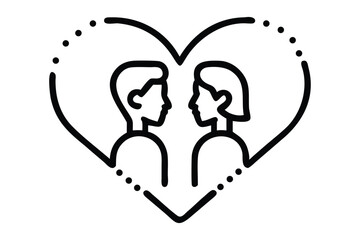 A minimalist line art drawing of a romantic couple on Valentine's Day, capturing love, affection, and connection with elegant simplicity and heartwarming details.