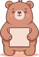 Cute bear hold blank paper cartoon illustration
