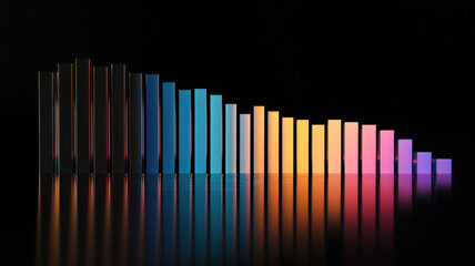 Fototapeta premium A digital stacked bar chart with animated elements, where each segment slowly grows and shrinks, representing fluctuating data over time, set against a sleek black background.