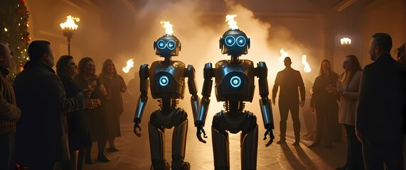 Lively robot engagements presented with warmth amidst festive gatherings