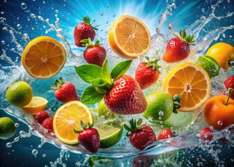 High-angle shots capture juicy fruit exploding in water, creating stunning aerial splashes.