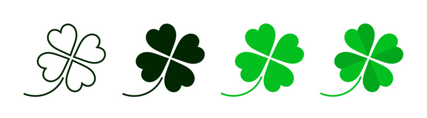 four leaf clover icon set in different styles.