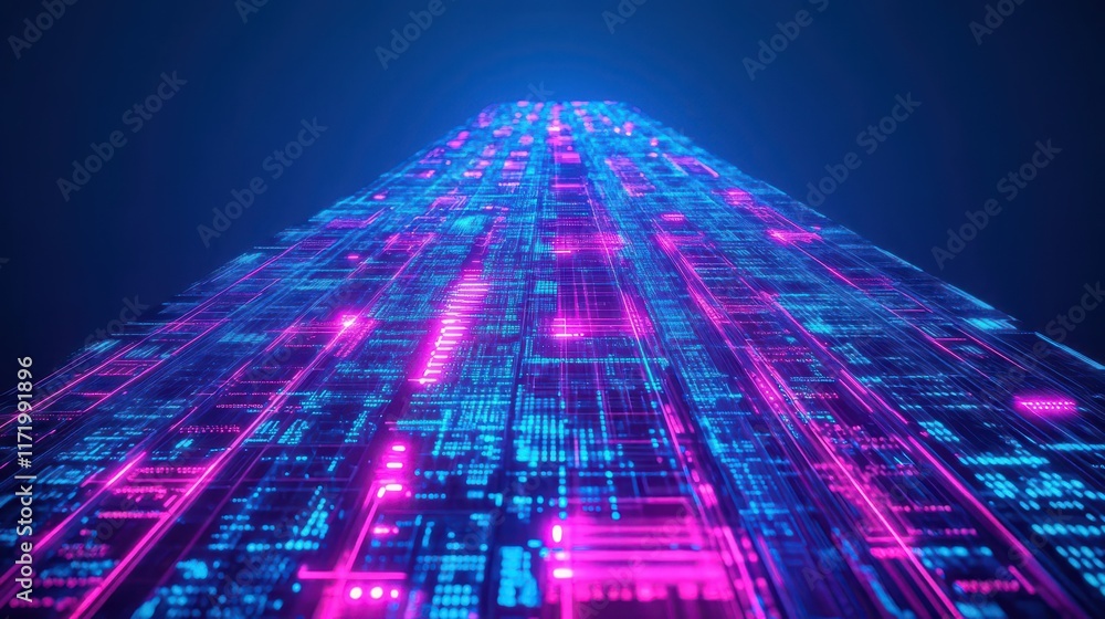 Aufkleber futuristic cityscape featuring tall skyscraper surrounded by modern architecture and vibrant lights 