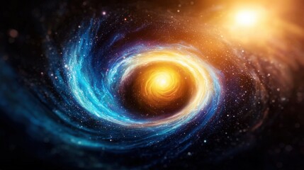 A stunning and vibrant mosaic of swirling hues of blue and purple, resembling a cosmic nebula filled with stars, planets, and galaxies, against a dark backdrop of space