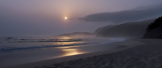 Fototapeta premium Stillness of a quiet beach at twilight capturing serenity and peace