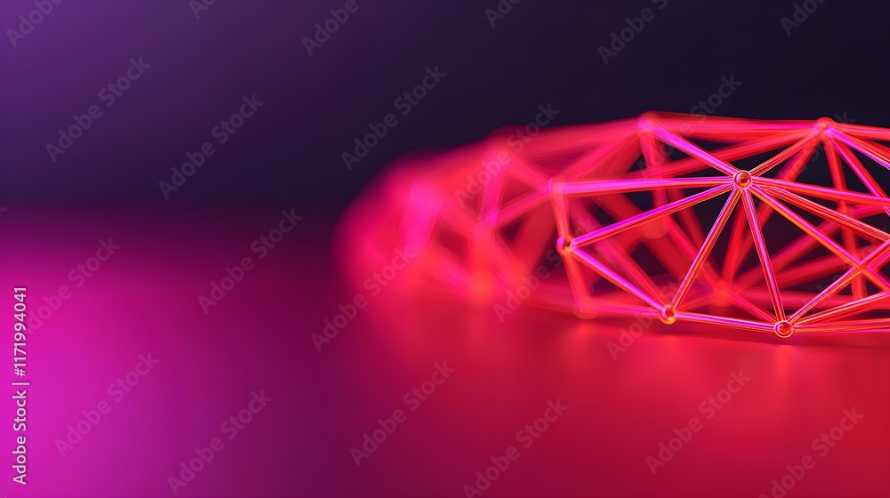 Poster abstract geometric structure with vibrant pink and purple lines twisting and connecting in a seamles
