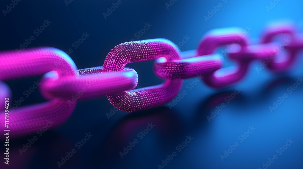 Poster abstract digital representation of a connected pink chain link on a gradient blue background illustr