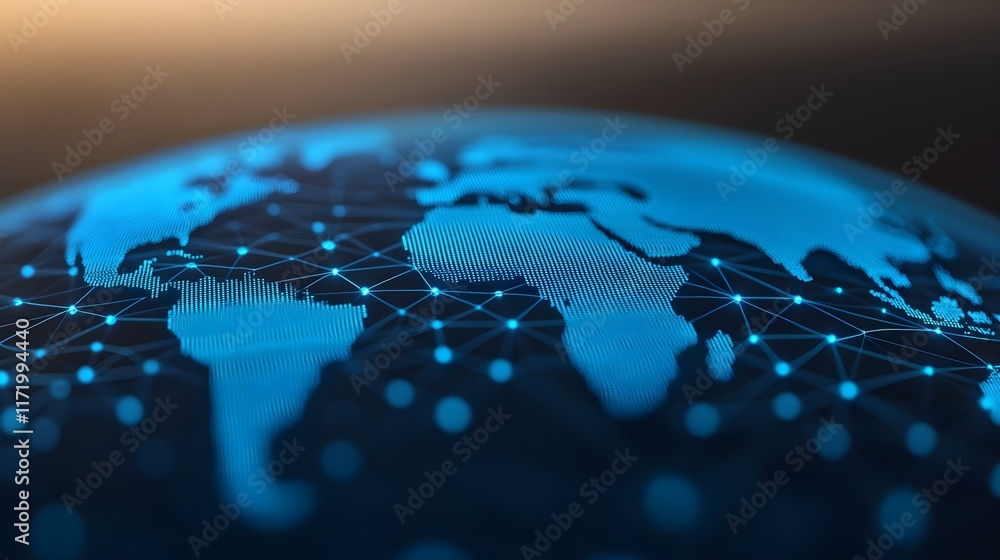 Aufkleber digital representation of a world map with interconnected lines and dots displaying global connectiv