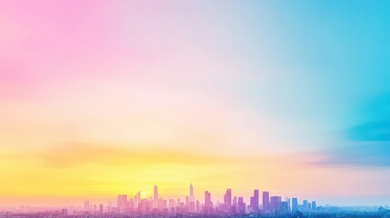 Fototapeta premium A vibrant sunrise over a bustling cityscape, showing inspiration and hope in leadership, with soft watercolor blends