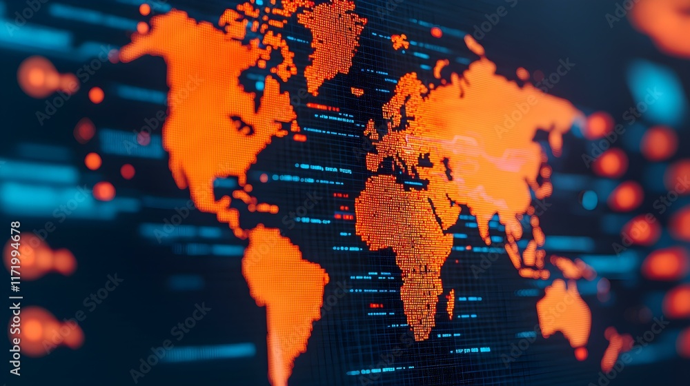 Aufkleber world map illustration with digital data, global networking