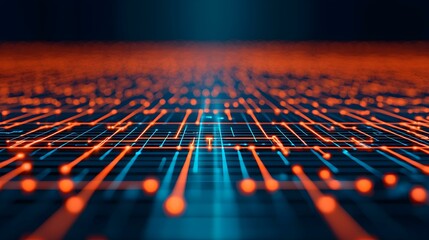 Obraz premium Abstract Digital Background with Glowing Lines and Dots in a Futuristic Grid Pattern Representing Technology and Innovation