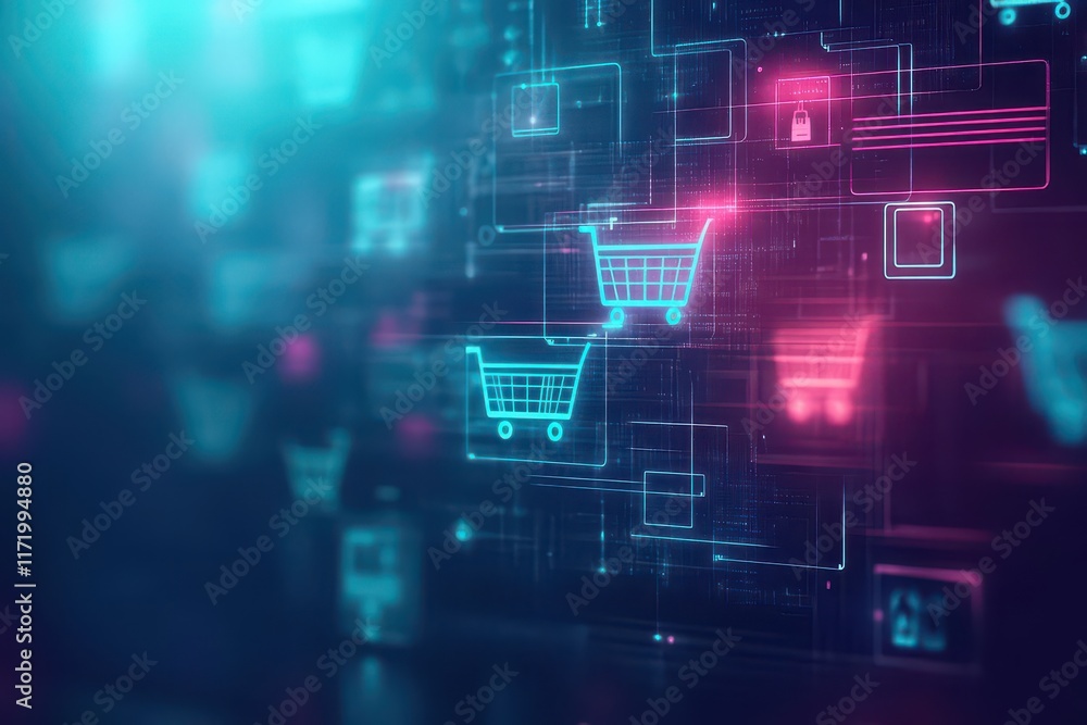 Aufkleber shopping cart on digital background symbolizing modern e commerce trends and consumer behavior in a 