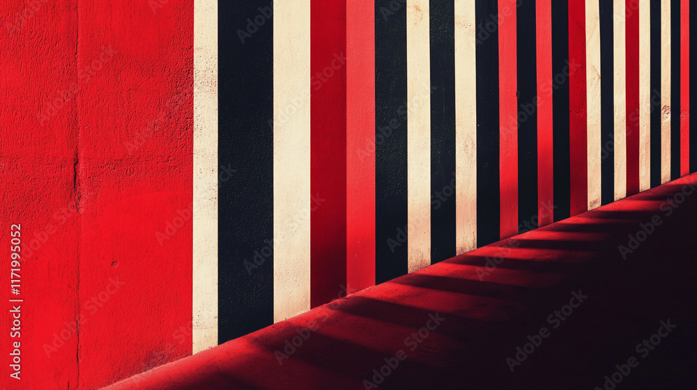Poster bold geometric patterns in vibrant red, black, and cream create a striking visual effect